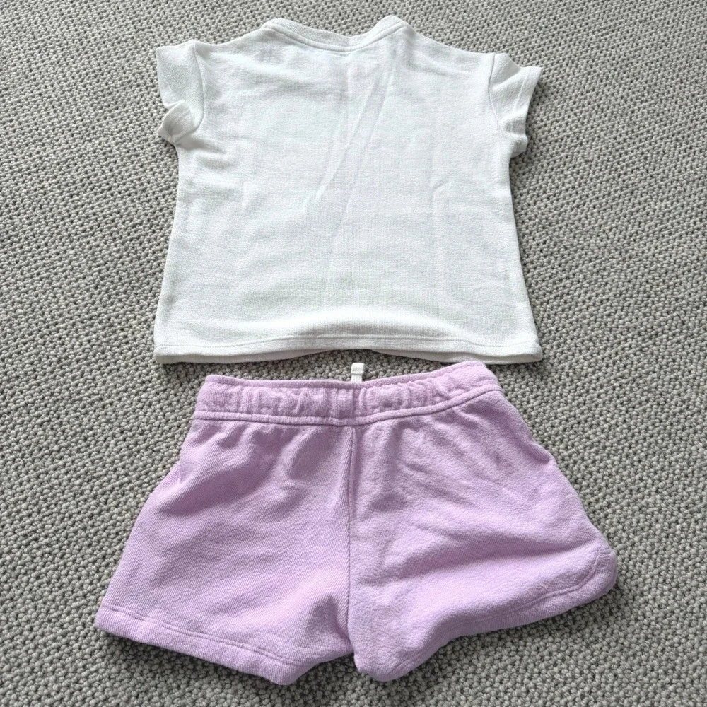 Cat &‎ Jack Girls 2pc Set Cream Palm Tree Heart Top Purple Shorts S 6/7 NEW